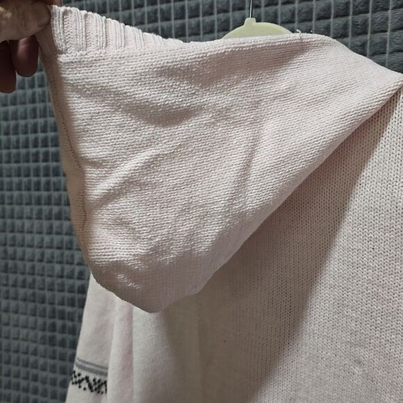 Hooded Oversized Christmas Sweater Pink 3XL 22/24 Snowflake Holiday Vneck Knit - Picture 8 of 15